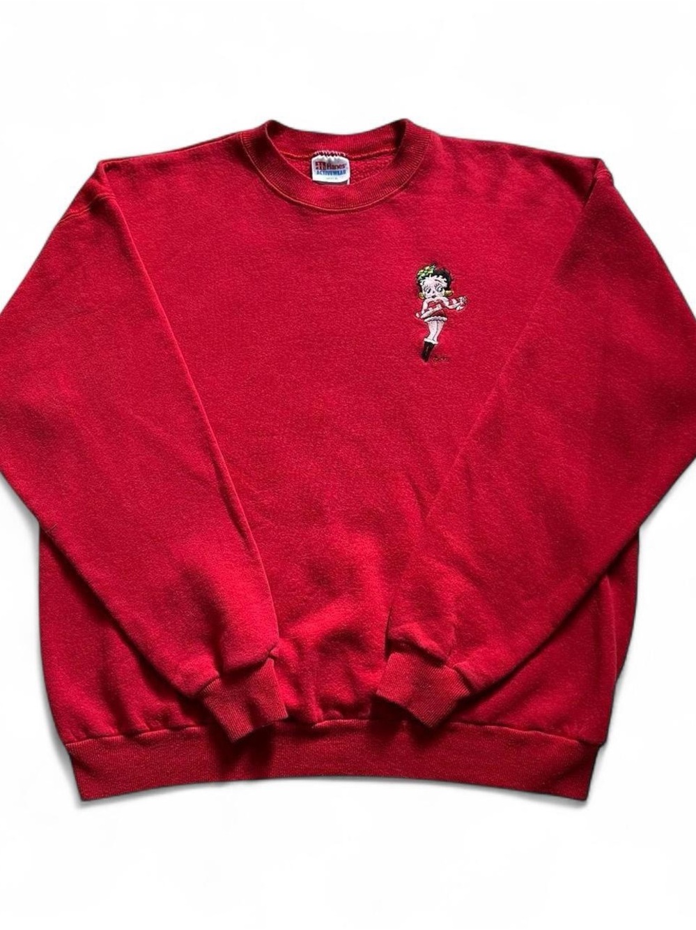 Vintage 1990s Betty Boop Red Crewneck Sweater with Small Embroidered Motif XL